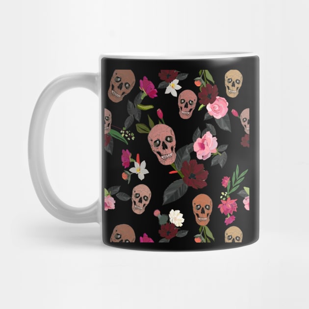 Skull and roses, vanilla, cosmos flower by GULSENGUNEL